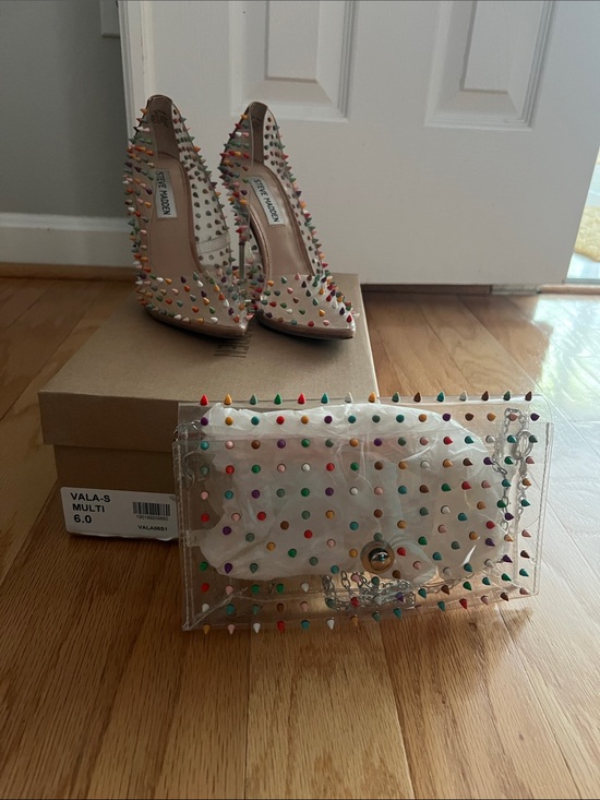 Steve Madden Shoes - Steve Madden Nude Pump and Clear Multicolor Stud Clutch
